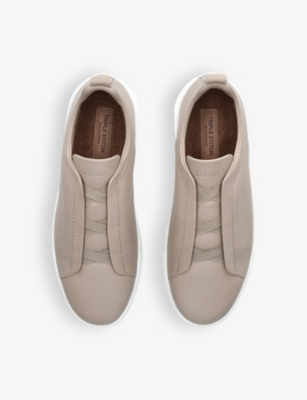 Ermenegildo Zegna Mens  Triple-stitch Low-top Leather Trainers In Grey Mid