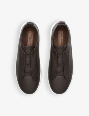 ERMENEGILDO ZEGNA MENS ERMENEGILDO ZEGNA TRIPLE-STITCH LOW-TOP LEATHER TRAINERS 