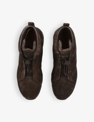 Ermenegildo Zegna Mens Triple Stitch Vetta Suede High-top Trainers Dark Brow In Dark Brown