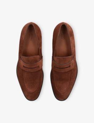 Ermenegildo Zegna Mens Classic Suede Penny Loafers Brow In Brown