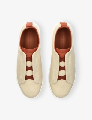 Ermenegildo Zegna Mens  Triple Stitch Denim Low-top Trainers In Beige