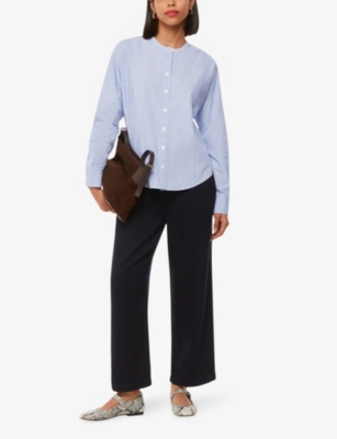 WHISTLES: Striped grandad-collar cotton shirt