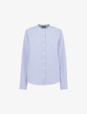 WHISTLES: Striped grandad-collar cotton shirt