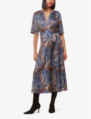 WHISTLES: Marlow snakeskin-print woven midi dress