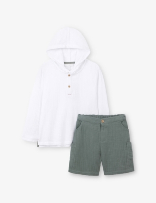 THE LITTLE WHITE COMPANY: Crinkled-Texture Cotton Hoody and Shorts Set 18 Months – 6 Years