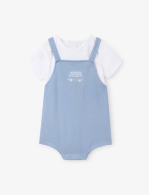 THE LITTLE WHITE COMPANY: Campervan-Embroidered Cotton Romper and T-Shirt Set 0-24 Months