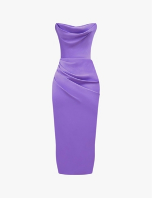 House Of Cb Santana Strapless Satin Cocktail Dress In Violet Satin