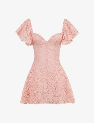HOUSE OF CB: Verity sweetheart-neck lace-embroidered woven mini dress