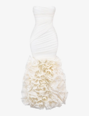 HOUSE OF CB: Gabrielle ruffle-hem strapless woven bridal gown