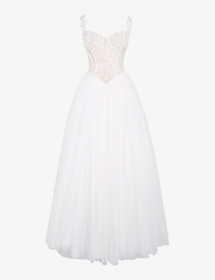 HOUSE OF CB: Nathalie lace-embroidered full-skirt woven bridal gown