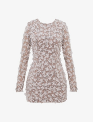 HOUSE OF CB: Alize flower-applique backless woven mini bridal gown