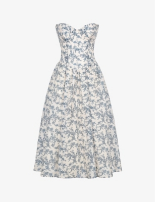 HOUSE OF CB: Bennett graphic-print strapless cotton-blend midi dress