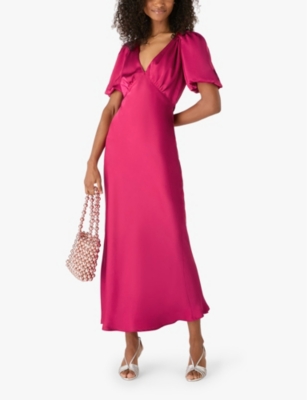 Omnes Womens  Rosie Puff-sleeve Recycled-polyester Satin Maxi Dress In Magenta