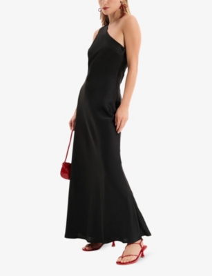 Omnes Womens Black Uma One-shoulder Recycled-polyester Satin Maxi Dress In Black