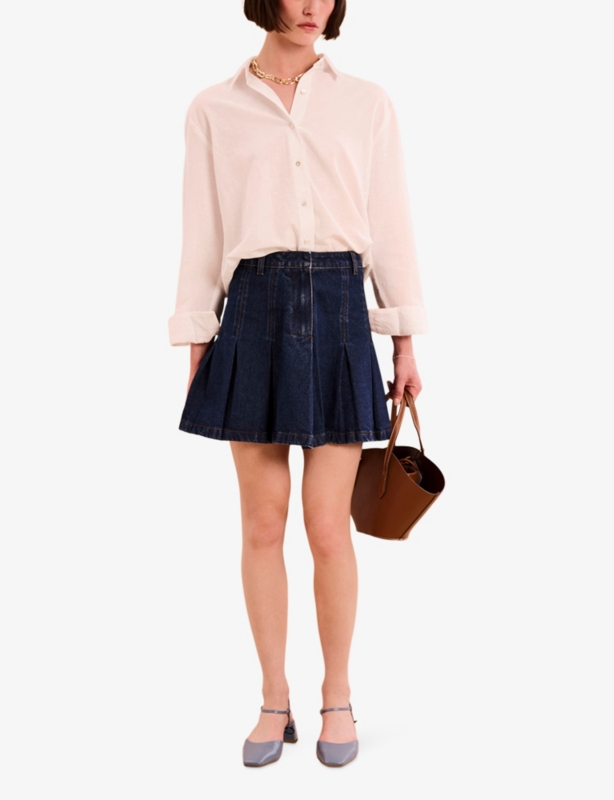 Echo mid-rise pleated denim mini skirt