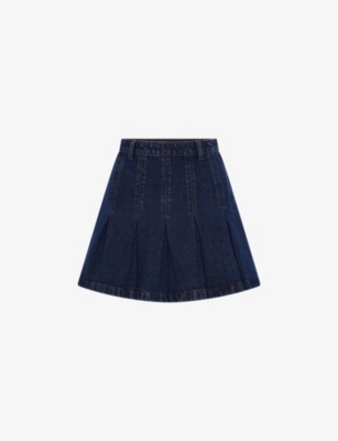 Omnes Womens  Echo Mid-rise Pleated Denim Mini Skirt In Blue