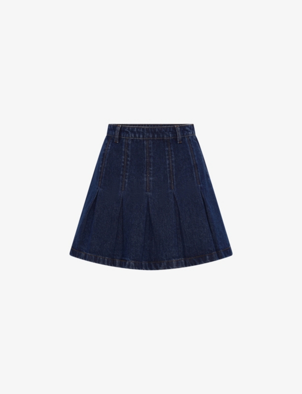 Echo mid-rise pleated denim mini skirt
