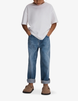 Shop Reiss Ronnie Faded-wash Straight-leg Jeans 3-13 In Mid Blue