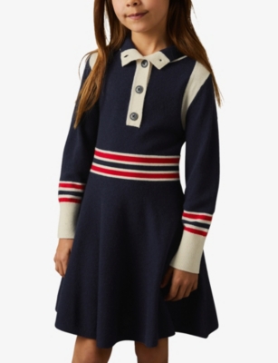 REISS: Colour-block funnel-neck wool-blend dress 4-13 years