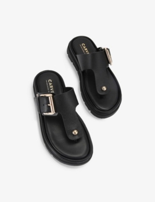 CARVELA COMFORT WOMENS BLACK PAVILION BUCKLED LEATHER SANDALS EUR 39 / 6 UK