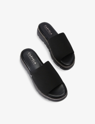 Carvela Comfort Womens  Dazzle Flatform Woven Slider Sandals In Black