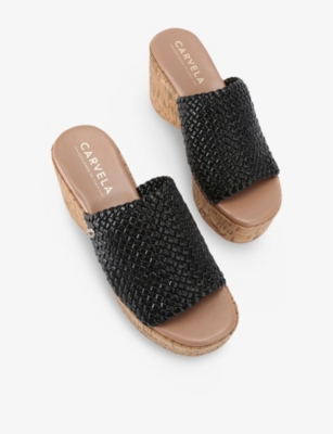 Carvela Comfort Womens Krypton Weave Wedge-heel Faux-leather Sandals Blac In Black