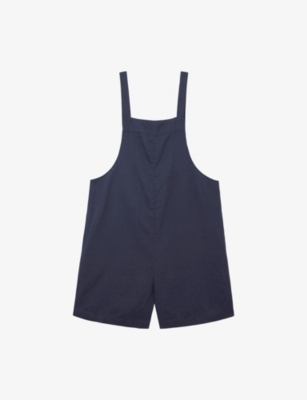 The White Company S Square-neck Short Linen Jumpsuit Ink In Blue