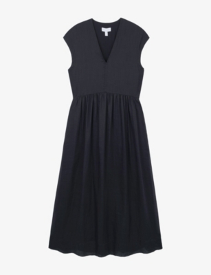 THE WHITE COMPANY: V-Neck Gathered-Front Ramie Maxi Dress