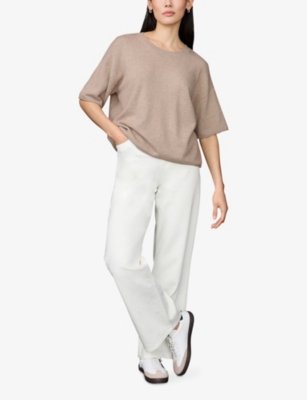 The White Company S Rolled-edge Knitted Cotton T-shirt Hazelwood Xs In Neutral