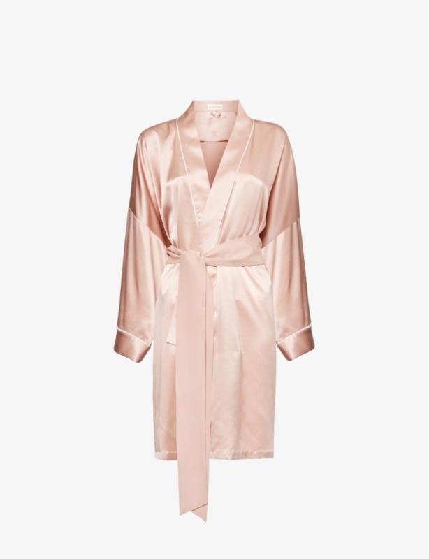 Mimi contrast-piping silk kimono robe