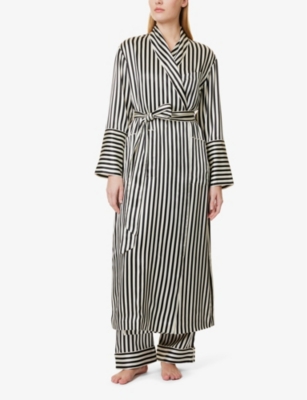 OLIVIA VON HALLE WOMENS NIKA CORE CAPABILITY NIKA STRIPED-PRINT SILK ROBE 