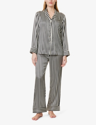 OLIVIA VON HALLE WOMENS NIKA CORE LILA STRIPE-PRINT SILK PYJAMAS 