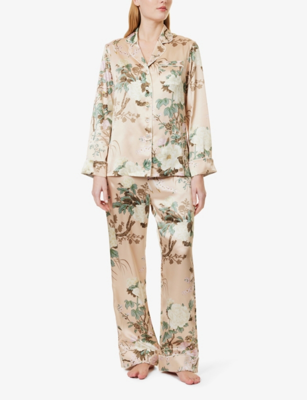 Lila floral-print silk pyjamas