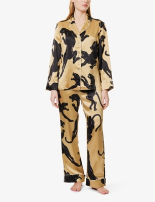 OLIVIA VON HALLE WOMENS LILA PANTHER-PRINT SILK PYJAMAS PERRIAND XL 