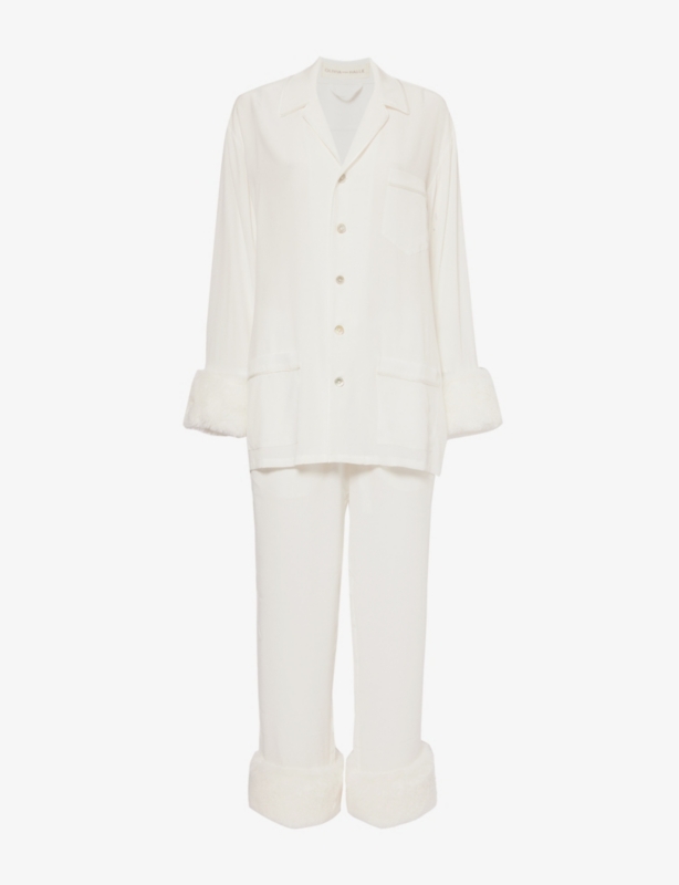 Fifi faux-fur-trim silk crepe pyjamas