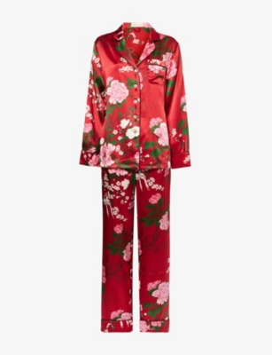 Lila floral print silk pyjamas