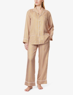 OLIVIA VON HALLE WOMENS OLIVIA VON HALLE YVES GEOMETRIC-PRINT SILK PYJAMAS 