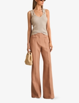 Reiss Womens Abbey Flared-leg High-rise Stretch-woven Trousers Tan In Tan