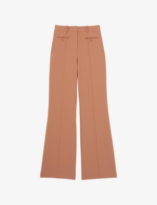 Reiss Womens Abbey Flared-leg High-rise Stretch-woven Trousers Tan In Tan