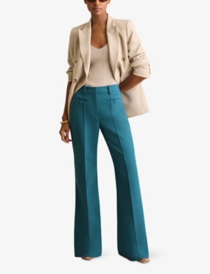 Shop Reiss Womens Abbey Flared-leg High-rise Stretch-woven Trousers Teal