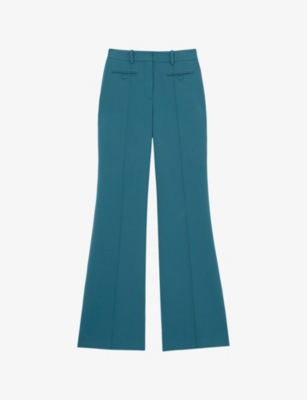 Shop Reiss Womens Abbey Flared-leg High-rise Stretch-woven Trousers Teal