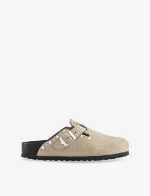 BIRKENSTOCK: Boston Eyelet-Embellished Suede Clogs