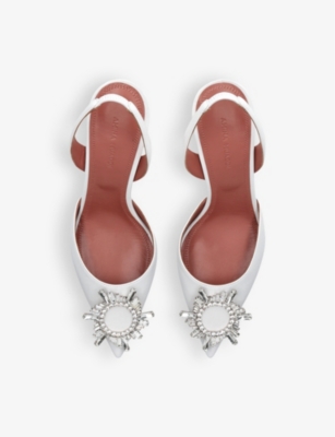 Amina Muaddi Jewel Embellished Leather Pumps In White