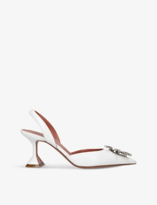Amina Muaddi Jewel Embellished Leather Pumps In White