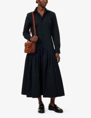 Shop Polo Ralph Lauren Womens Polo Black Flared Long-sleeves Cotton-blend Maxi Dress