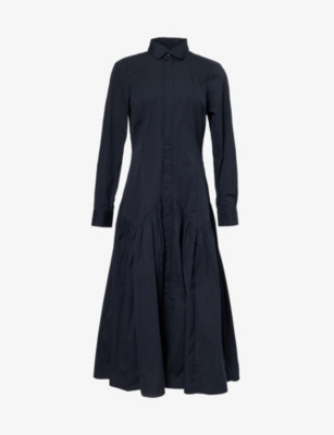 Shop Polo Ralph Lauren Womens Polo Black Flared Long-sleeves Cotton-blend Maxi Dress