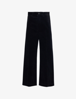Polo Ralph Lauren Womens  Wide-leg Cropped Cotton-corduroy Trousers In Polo Black
