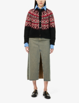 Polo Ralph Lauren Womens Black Multi Fantasy Fair Isle Alpaca-blend Knit Cardigan In Black Multi