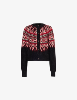 Polo Ralph Lauren Womens Black Multi Fantasy Fair Isle Alpaca-blend Knit Cardigan In Black Multi
