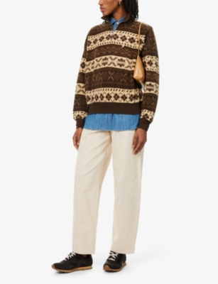 POLO RALPH LAUREN WOMENS WINTER MULTI PRINT GRAPHIC-PATTERN QUARTER-ZIP RECYCLED-POLYESTER BLEND FLEECE SWEATSHIRT 